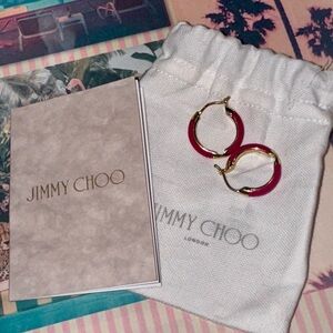 Jimmy Choo Fuchsia and Gold Hoop Earrings